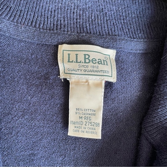 L.L. Bean Men's Navy Wicked Soft Cotton/Cashmere Sweater, Quarter-Zip - Picture 6 of 10